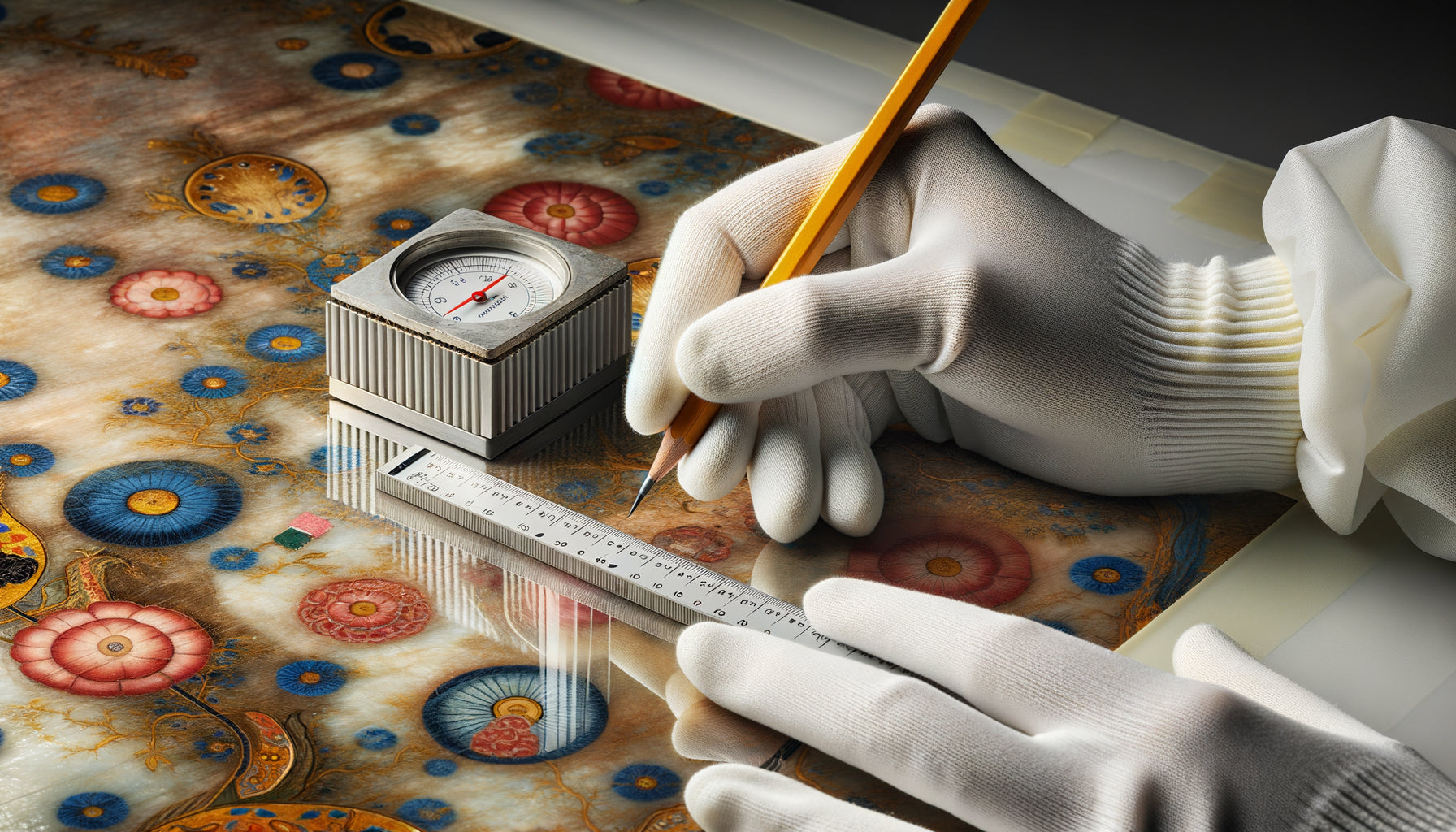 Test professionnel de résistance aux rayures sur vernis protecteur d'œuvre murale avec outil de duromètre