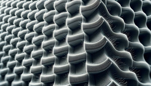 Macro photographique d'un textile acoustique imprimé haute densité montrant la structure des fibres et la qualité d'impression