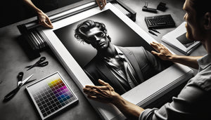 Tirage photographique fashion contrasté sur papier Fine Art épais démontrant l'opacité totale et la profondeur des noirs