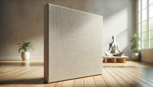 Gros plan texture toile épaisse 420 g/m² pour tableau grand format studio yoga