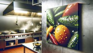 Toile enduite PVC haute résistance montée dans cuisine professionnelle avec vapeur et gouttelettes d'eau