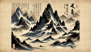 Peinture zen à l'encre de Tomioka Tessai, style bunjinga énergique période Meiji, montagnes et calligraphie dynamique