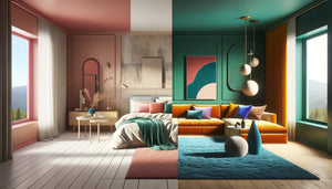 Comparaison photographique d'intérieurs : tons pastel apaisants versus couleurs saturées vibrantes en décoration contemporaine
