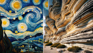Comparaison visuelle entre les tourbillons de La Nuit étoilée de Van Gogh et formations géologiques provençales en spirale