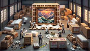 Emballage professionnel d'un grand tableau pour expédition vers les Antilles avec protections et étiquettes de transport spécialisé