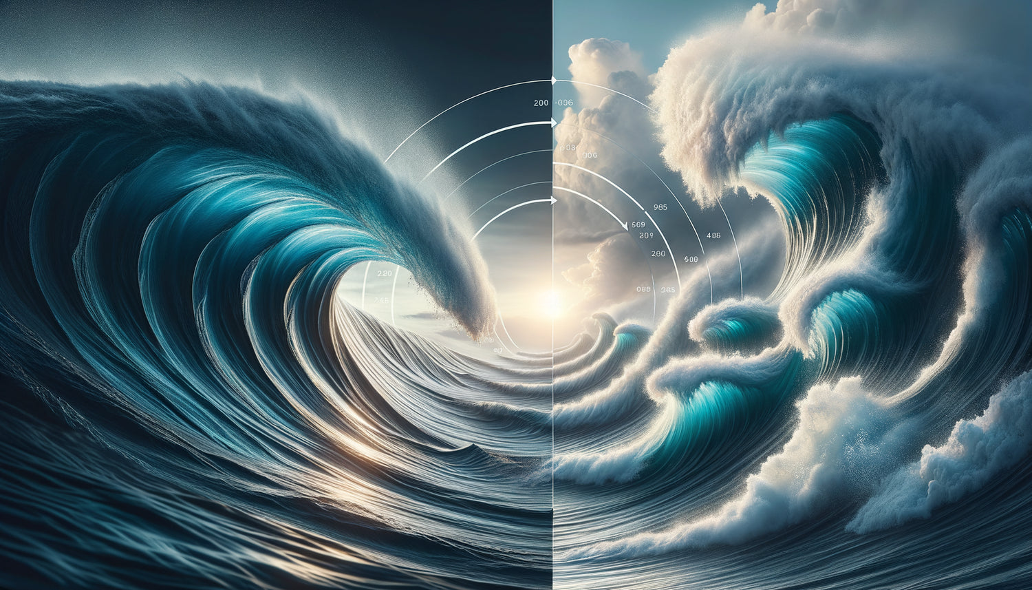 Vague océanique puissante en mouvement cyclique, métaphore visuelle des cycles économiques et de l'adaptabilité perpétuelle