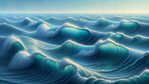 Peinture de vagues océaniques rythmiques créant un motif respiratoire visuel apaisant et méditatif
