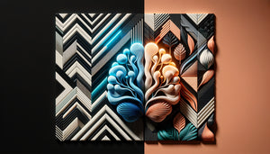 Visualisation scientifique comparant traitement neuronal rapide motifs géométriques noir-blanc versus formes organiques colorées lentes