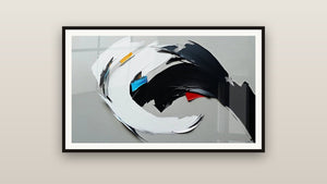 Tableau encadré sur un mur : Abstrait dynamique