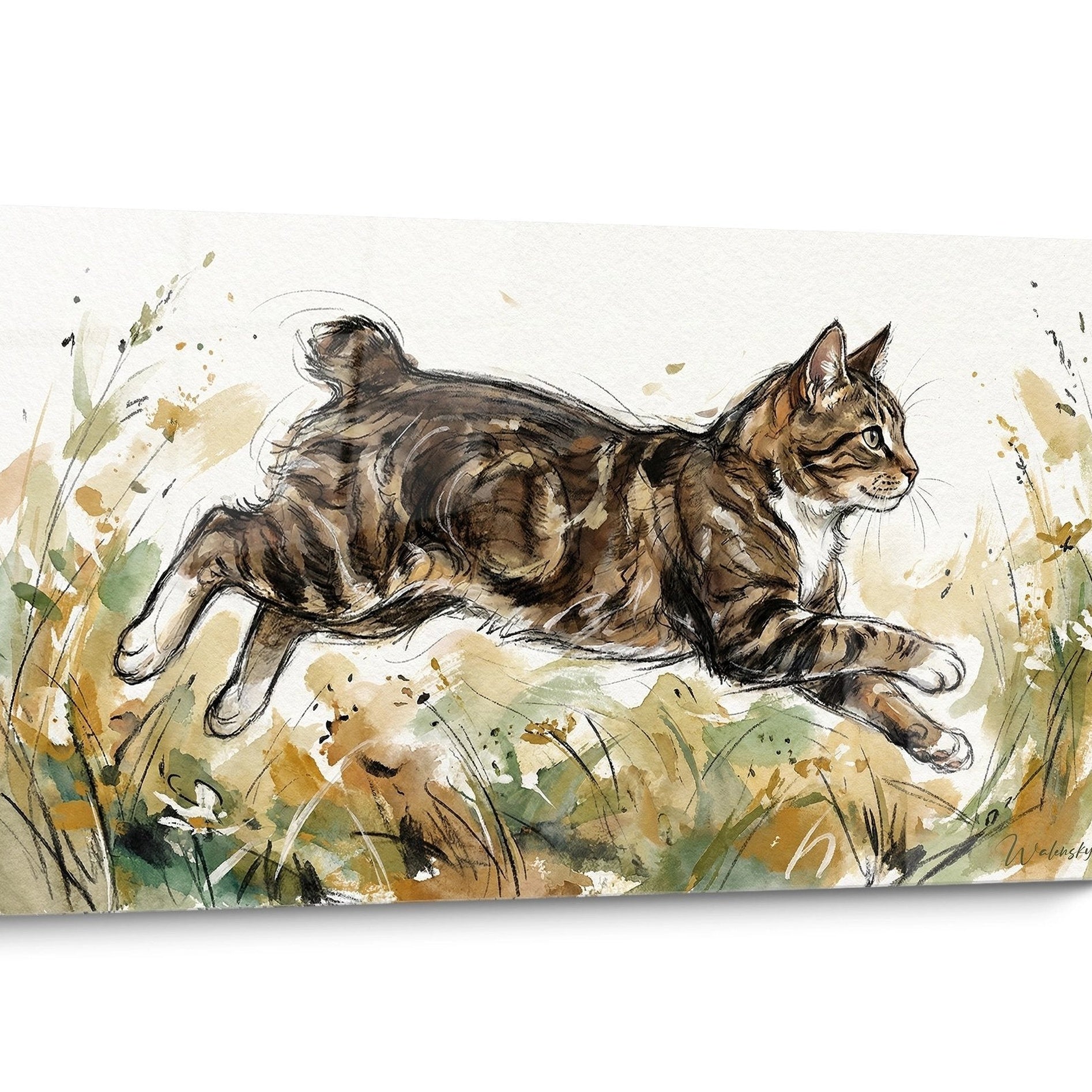 Manx Cat Watercolor Wall Art