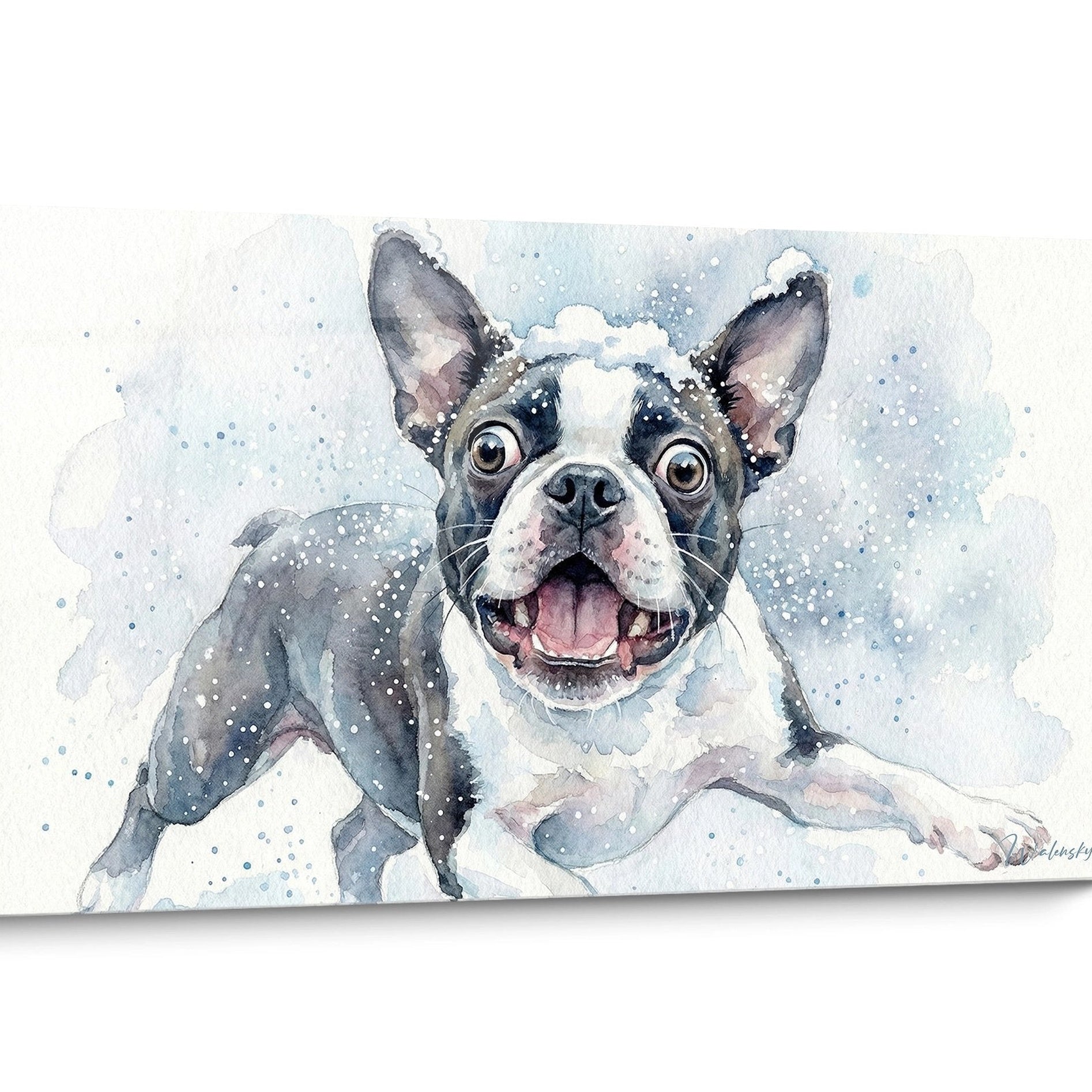 Tableau chien Boston Terrier Aquarelle