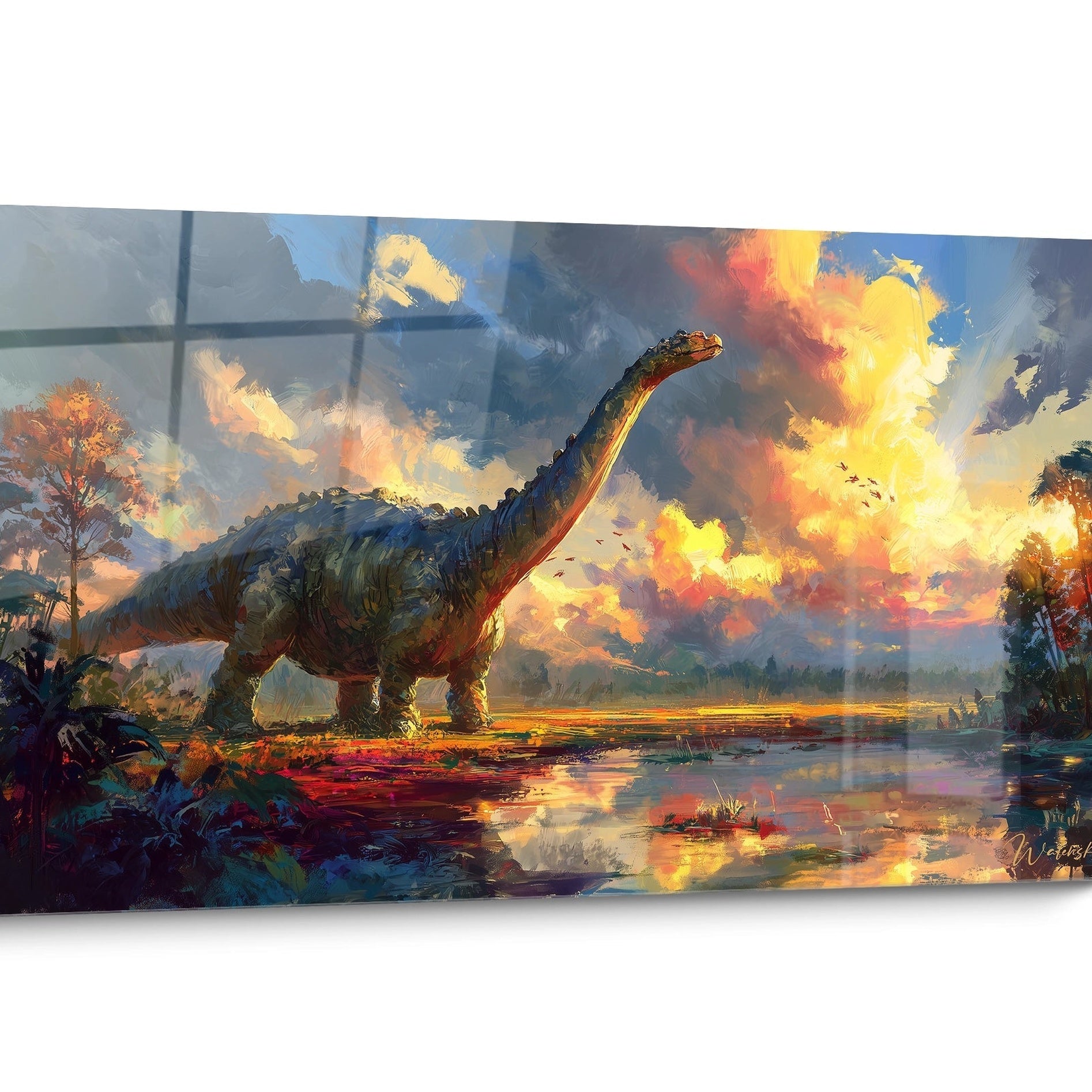 Tableau Dinosaure Coucher Soleil