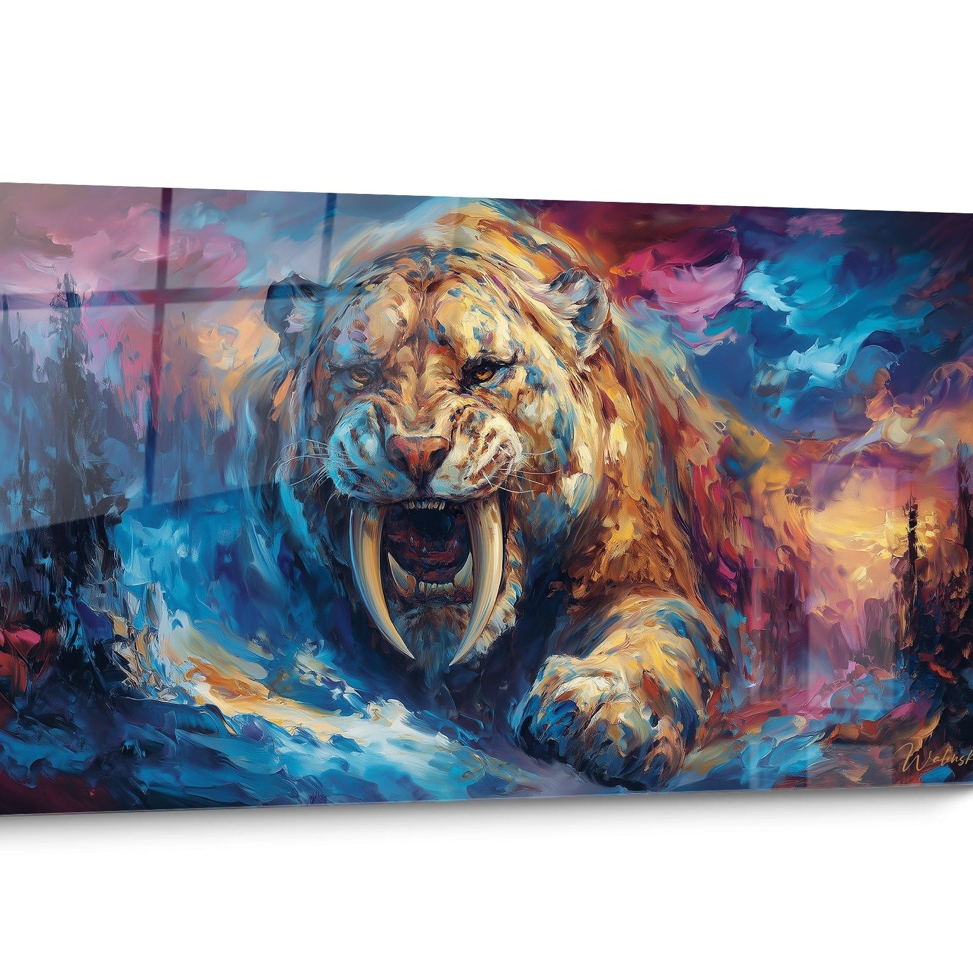Colorful saber-toothed tiger wall art
