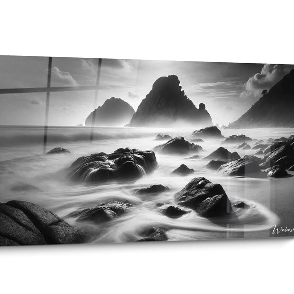 Zwart-wit landschapsschilderij Oceaan