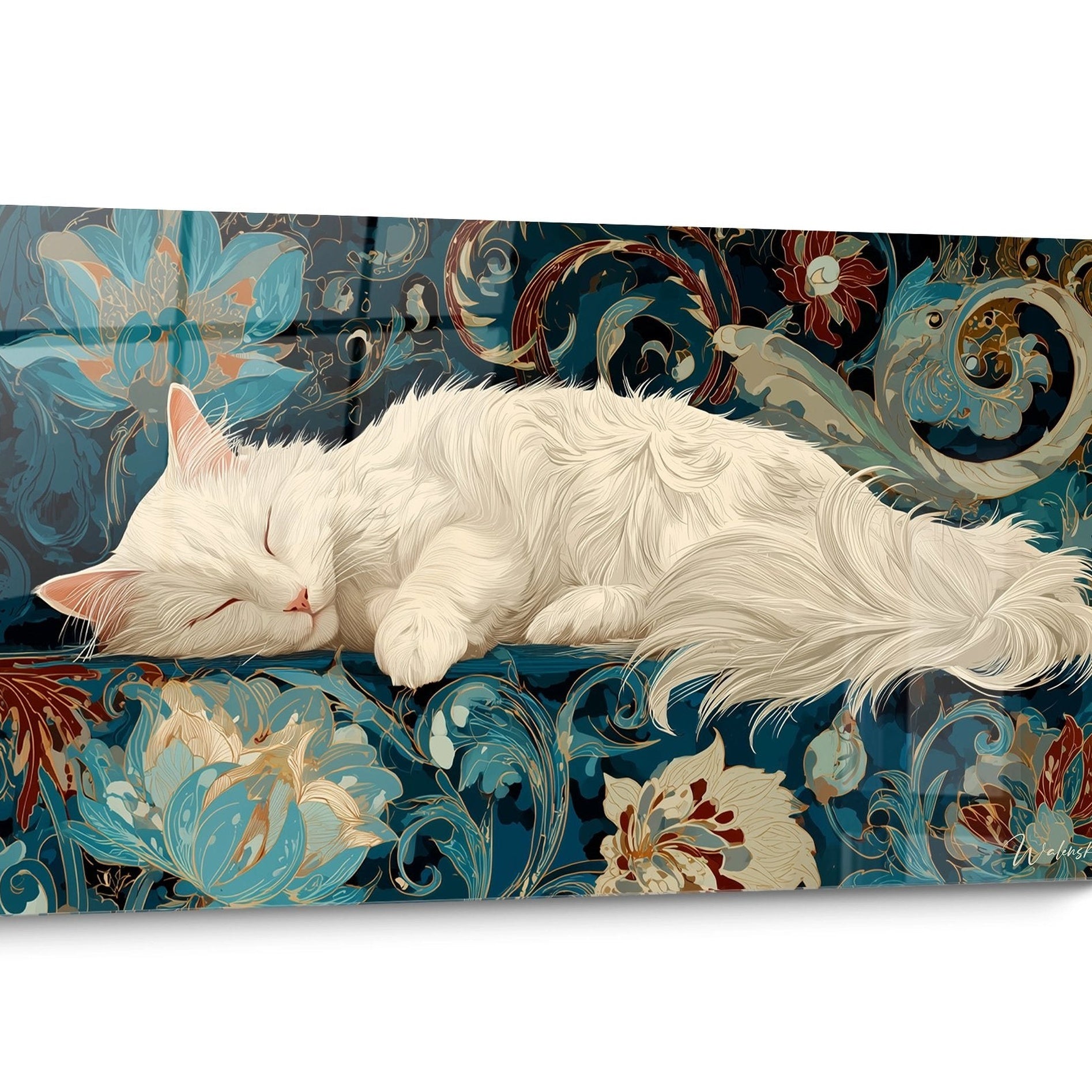 Tableau chat Turkish Angora Floral