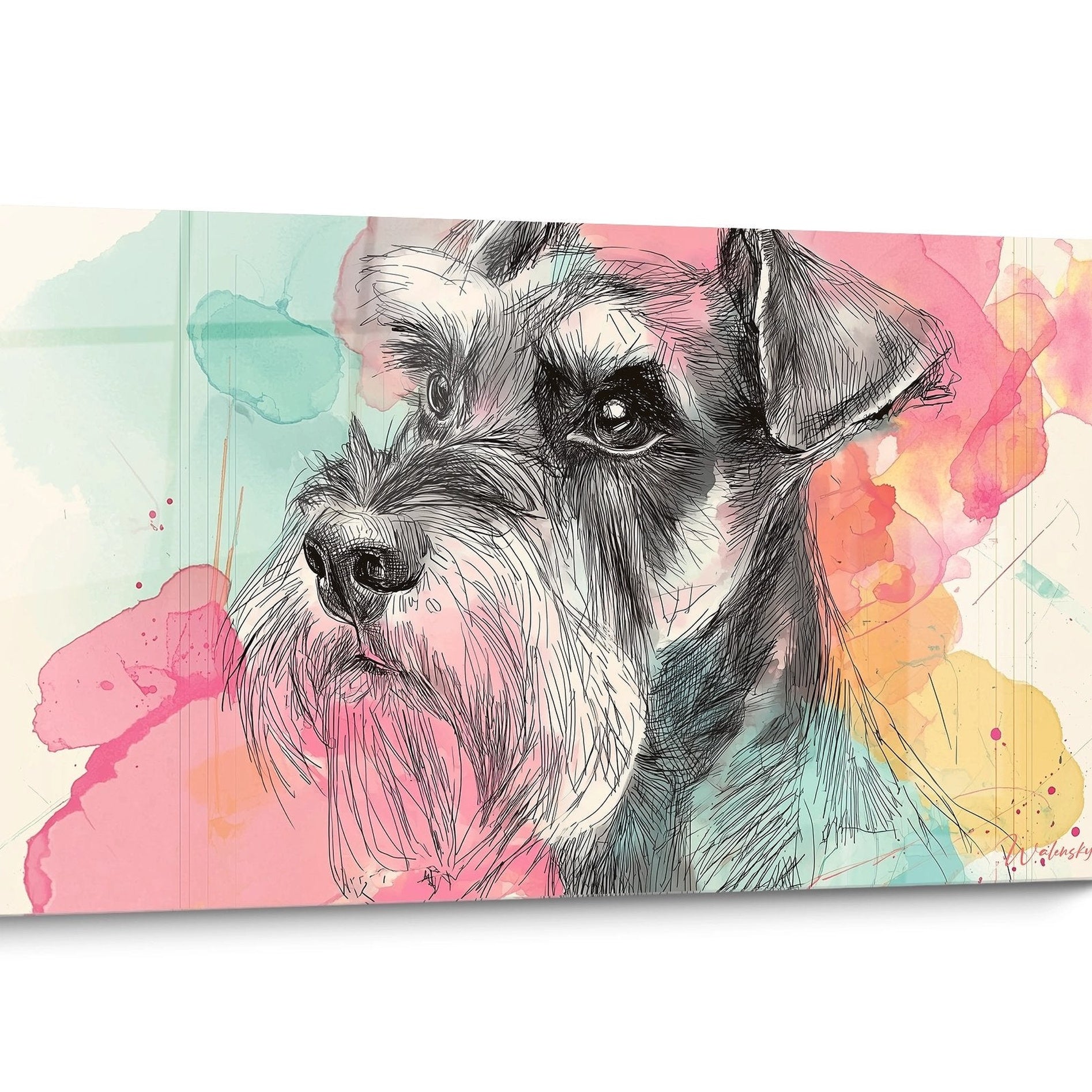 Tableau chien Schnauzer Aquarelle