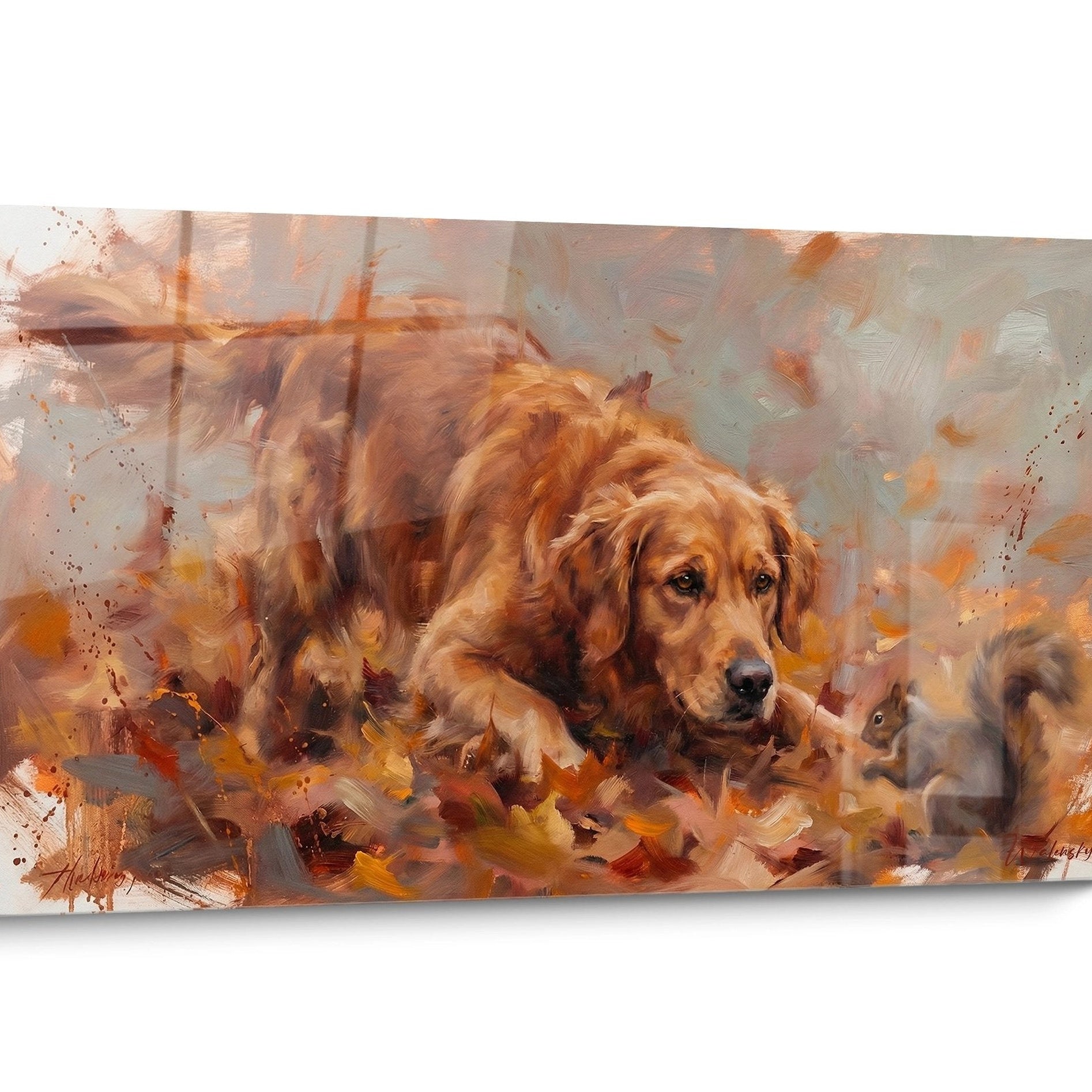 Tableau chien Golden Retriever Automne