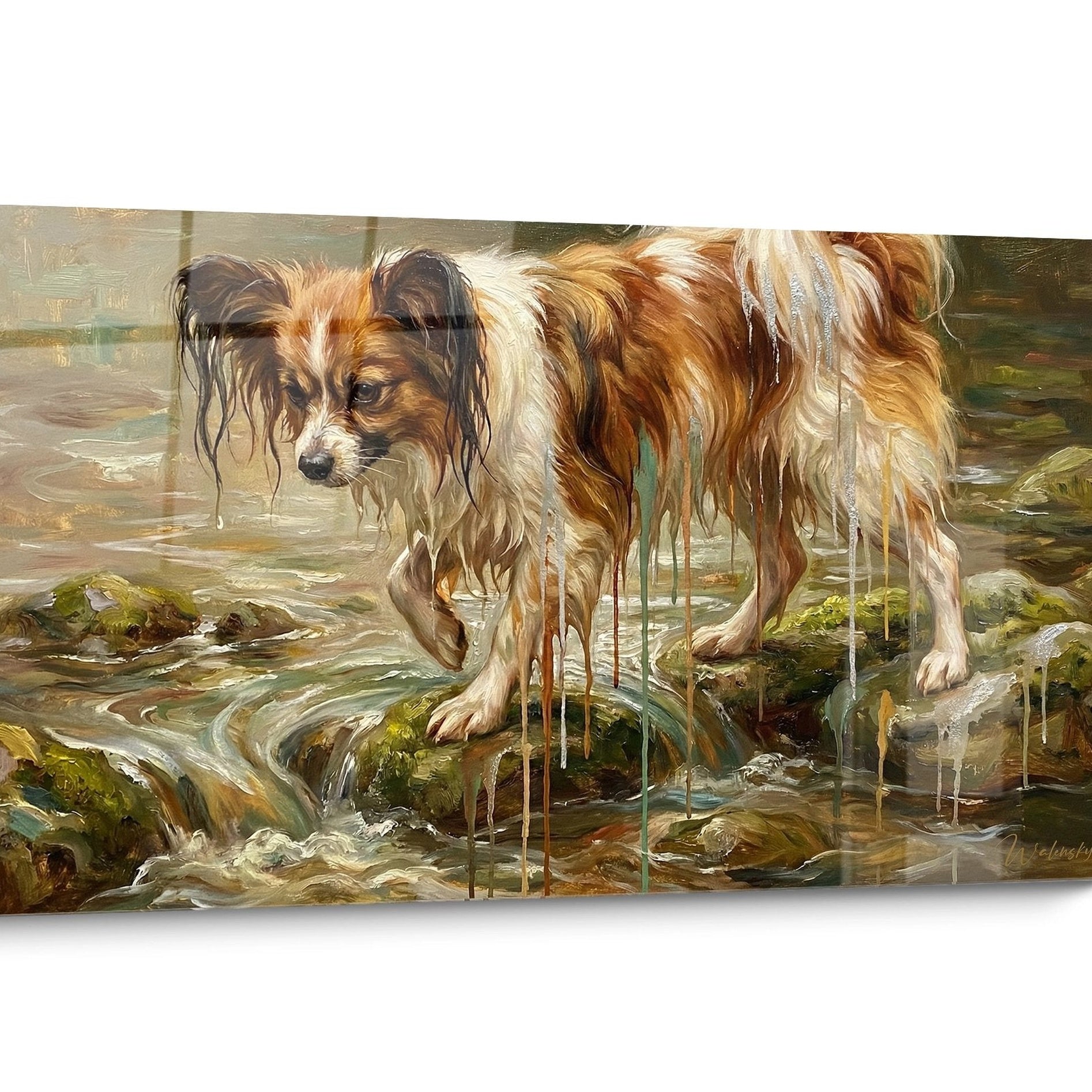 Tableau Chien Papillon Aquarelle