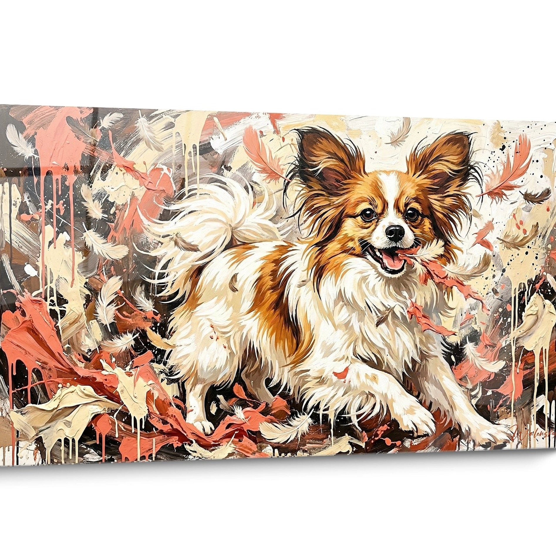 Tableau Chien Papillon Automne