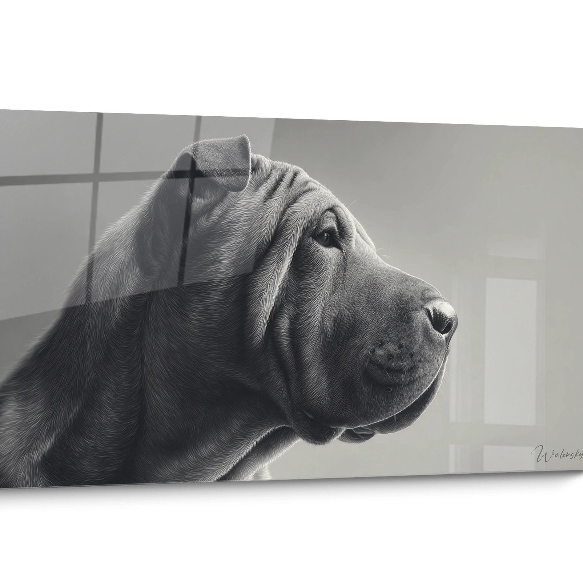 Shar Pei Hund Gemälde Schwarz und Weiß