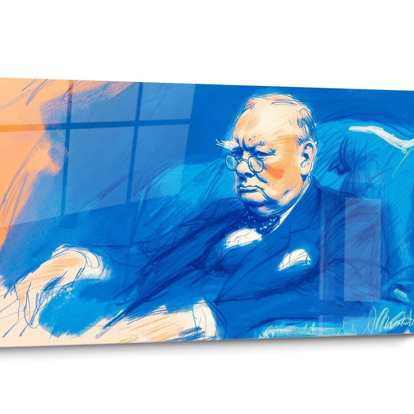 Winston Churchill Schilderij Blauw Oranje