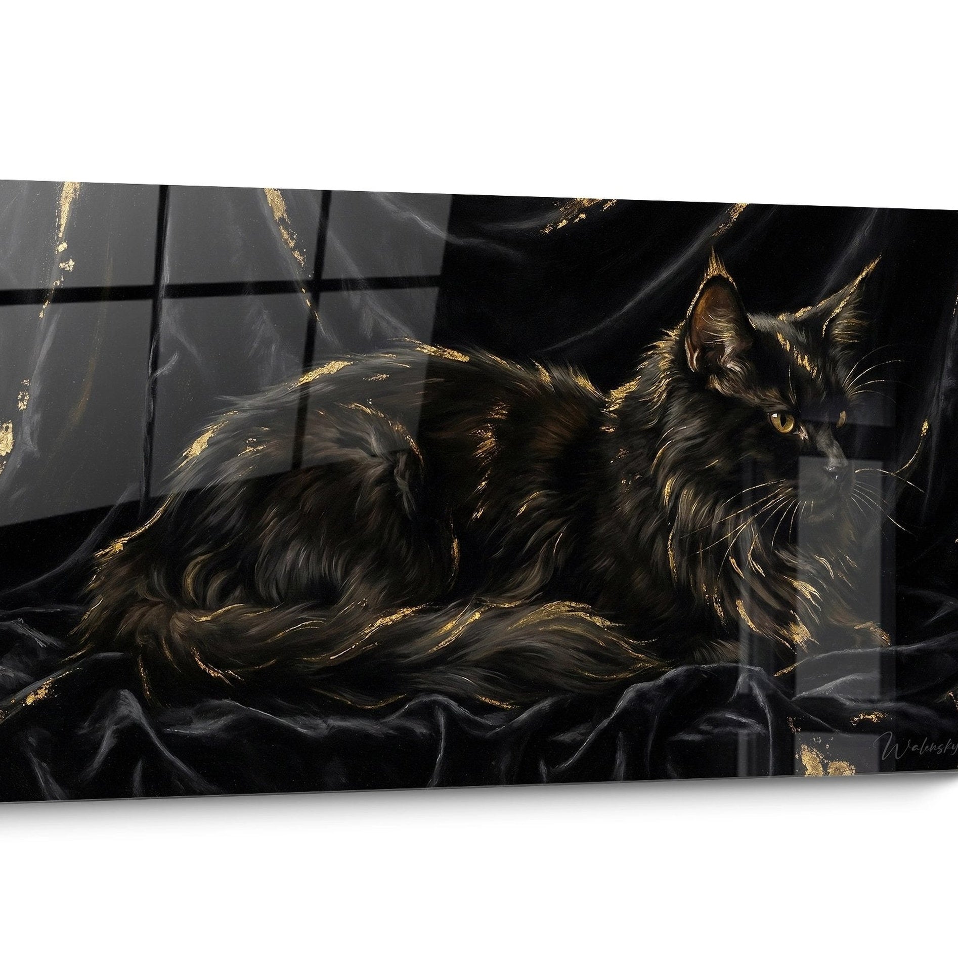 Gemälde Maine Coon Katze Gold