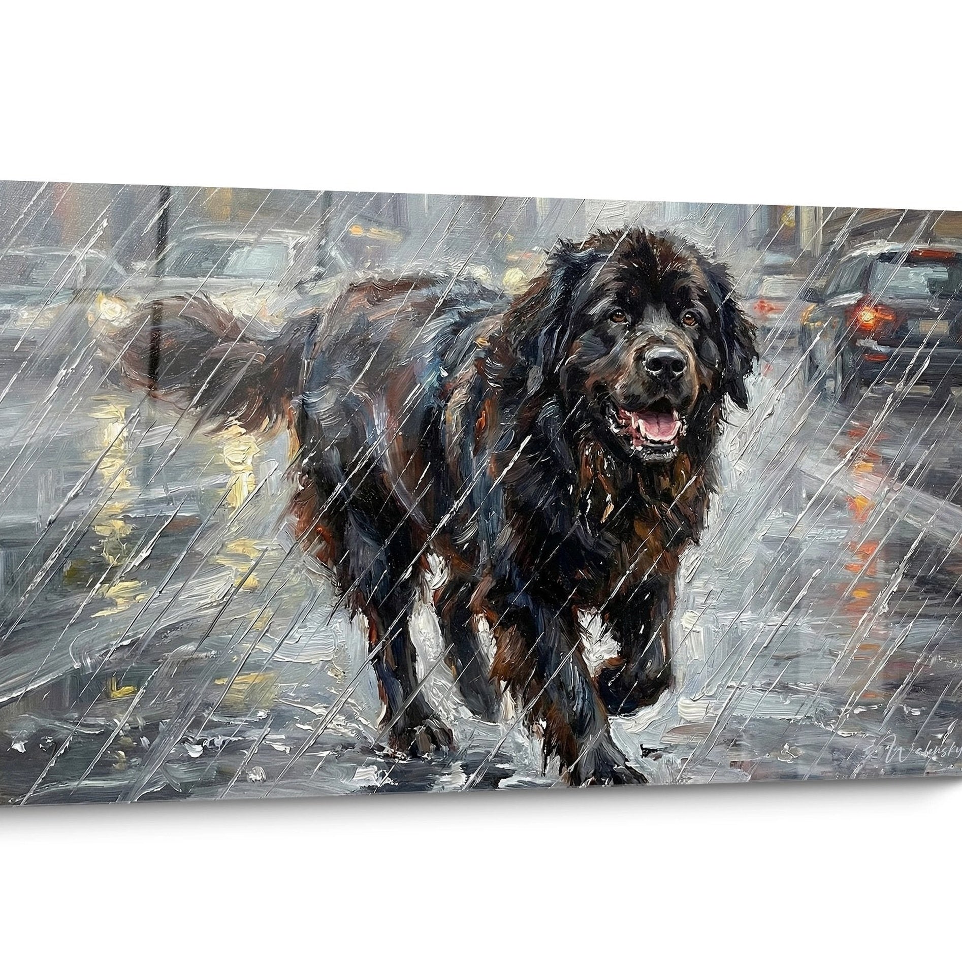 Tableau chien Terre Neuve Réaliste
