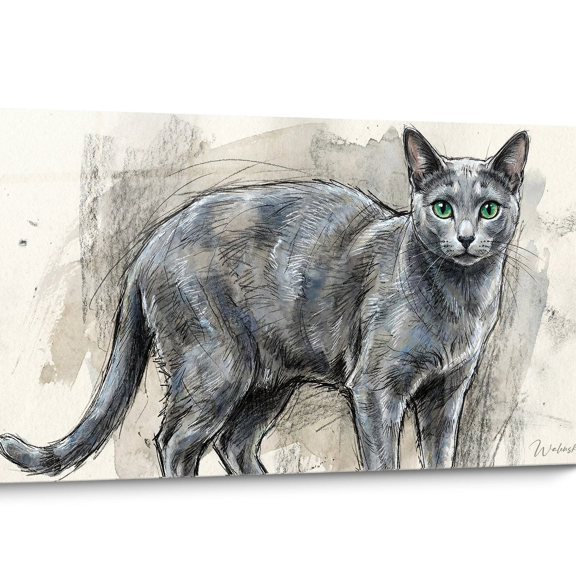 Tableau chat Russian Blue Minimaliste