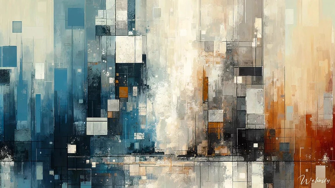 Tableau abstrait pour cabinet médical aux couleurs apaisantes et formes harmonieuses, créant un environnement rassurant qui contribue au bien-être des patients.