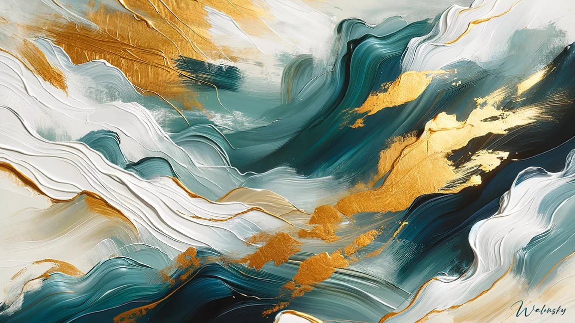Tableau abstrait pour espace détente présentant des formes fluides et couleurs apaisantes, créant une atmosphère propice à la relaxation et au ressourcement.