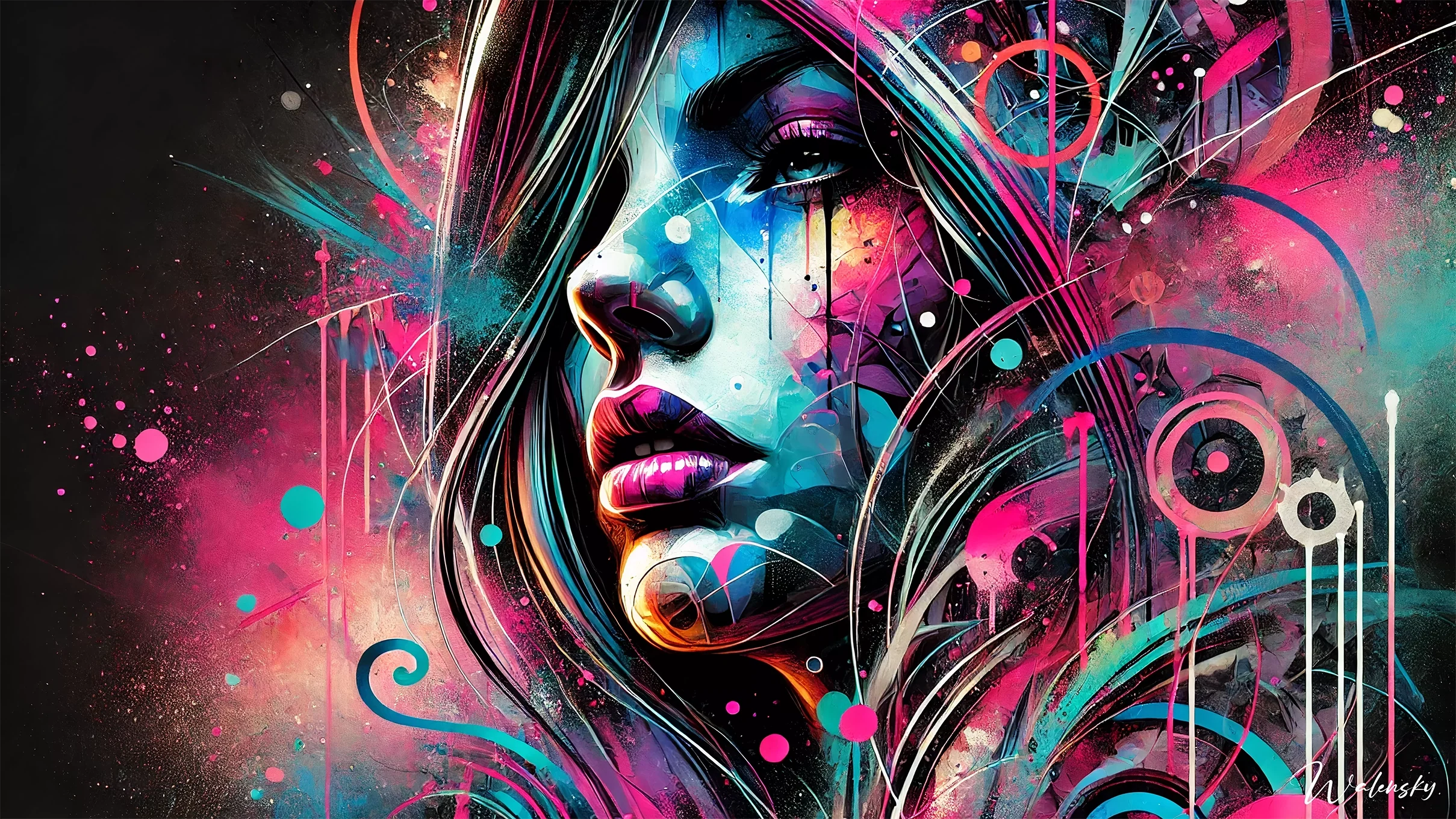 Tableau graffiti coloré et dynamique pour chambre d'adolescent représentant un art urbain moderne avec des motifs street art typiques de la culture jeune contemporaine.