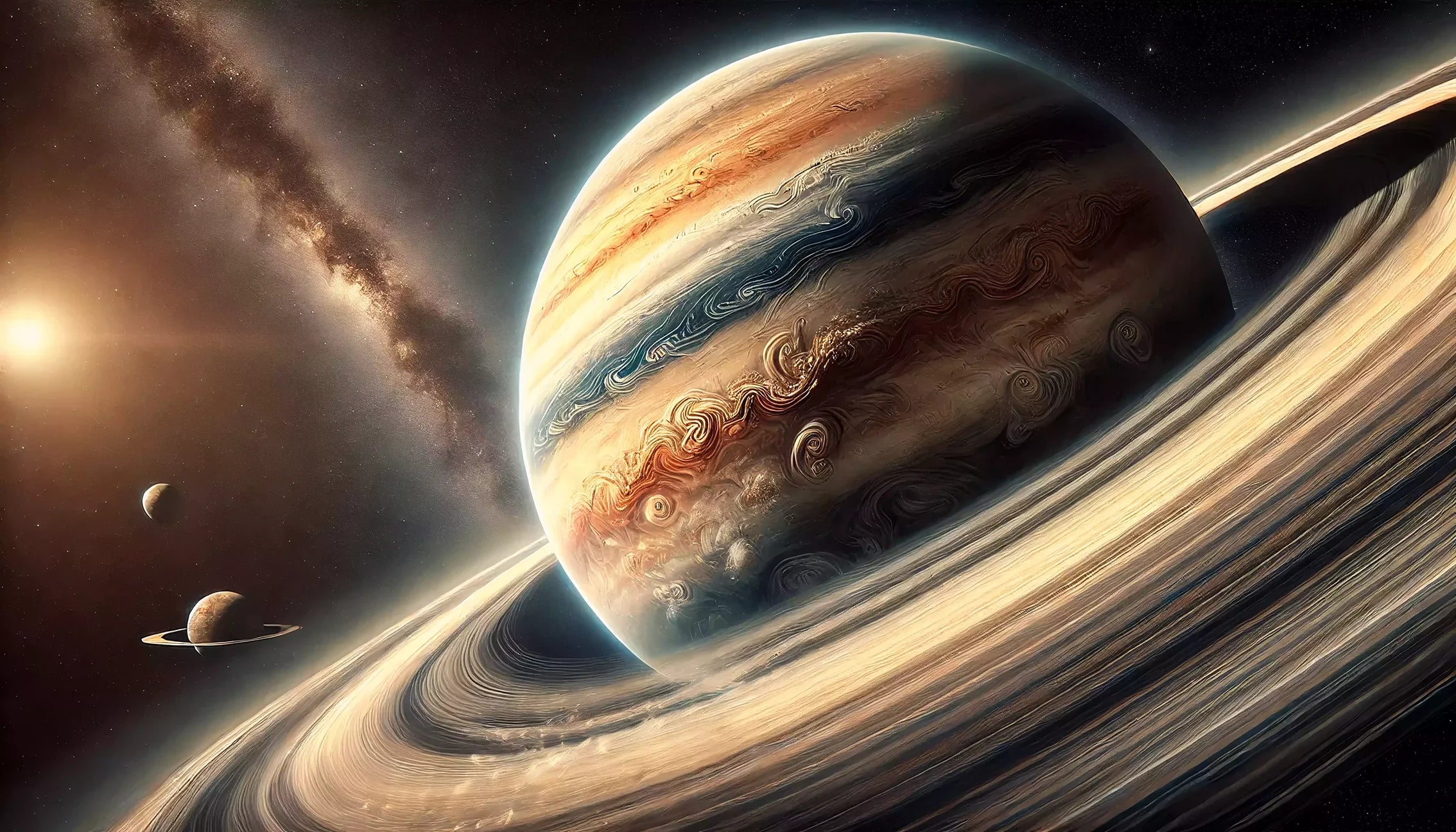 Tableau thème espace pour chambre de garçon illustrant un paysage cosmique avec planètes, étoiles et galaxies aux couleurs vives sur fond de ciel nocturne profond.