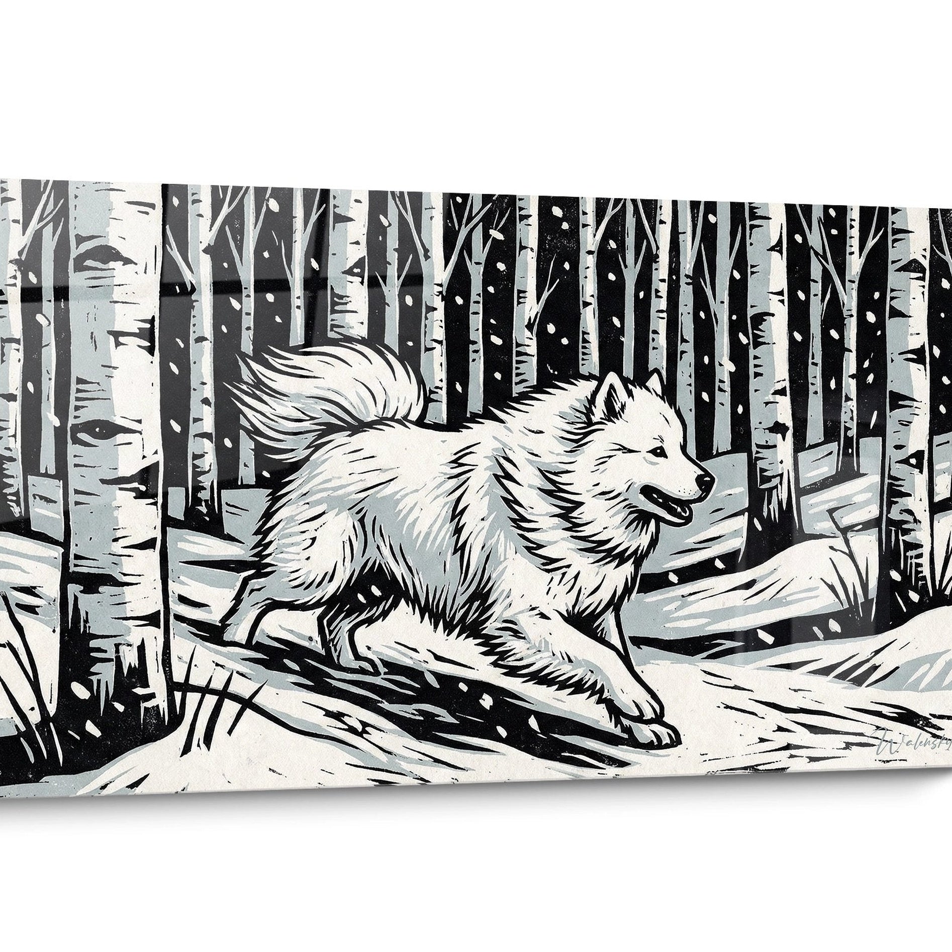 Tableau chien Samoyede Noir et Blanc