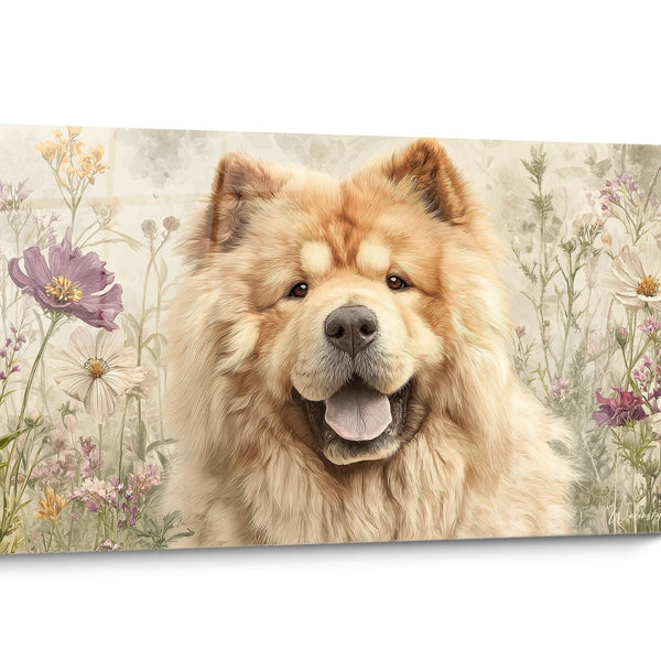 Tableau chien Chow Chow Fleurs