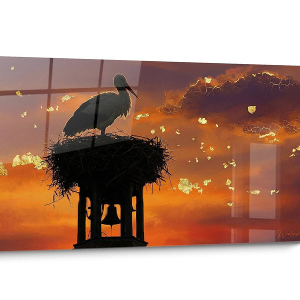 Tableau Cigogne Coucher Soleil