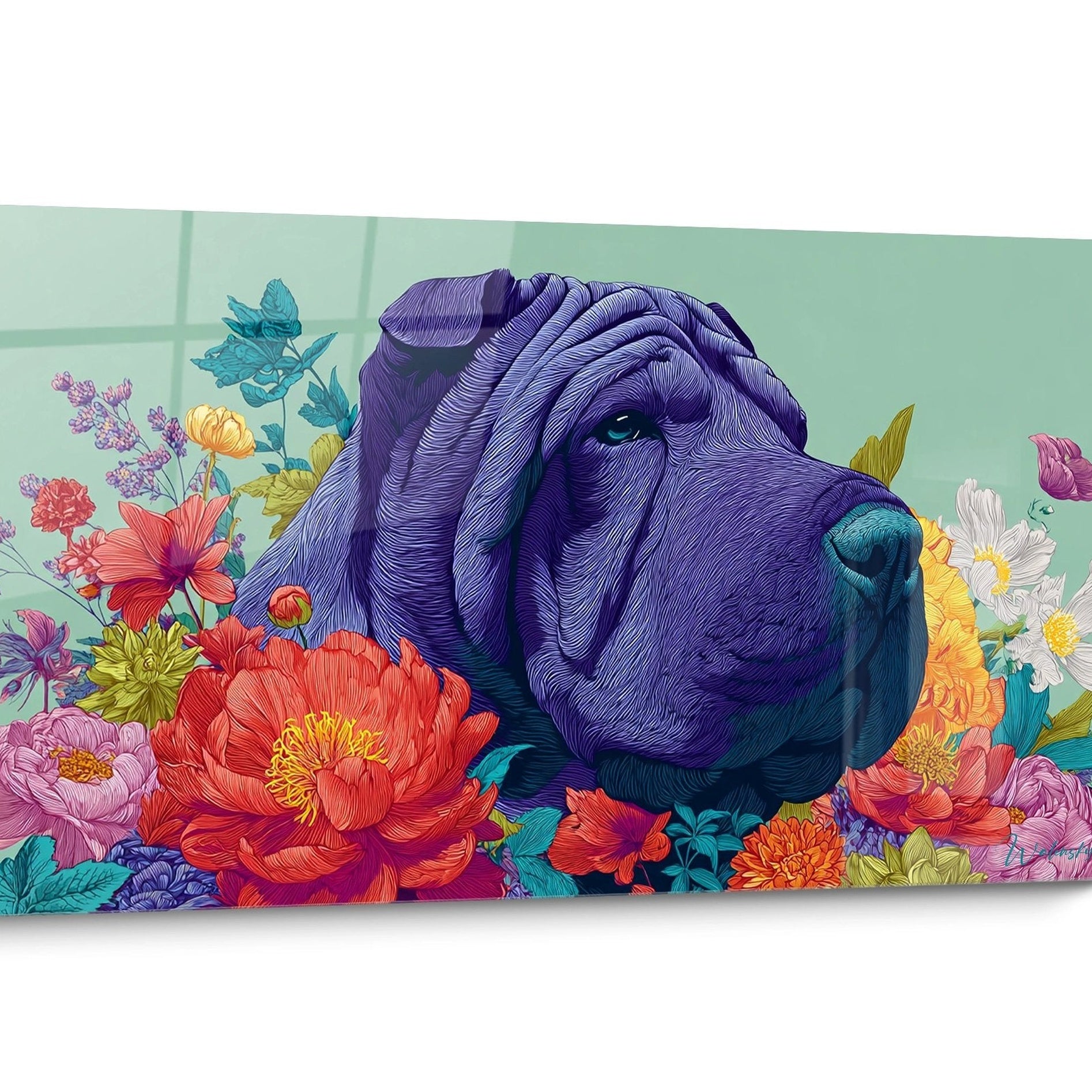 Tableau chien Shar Pei Floral