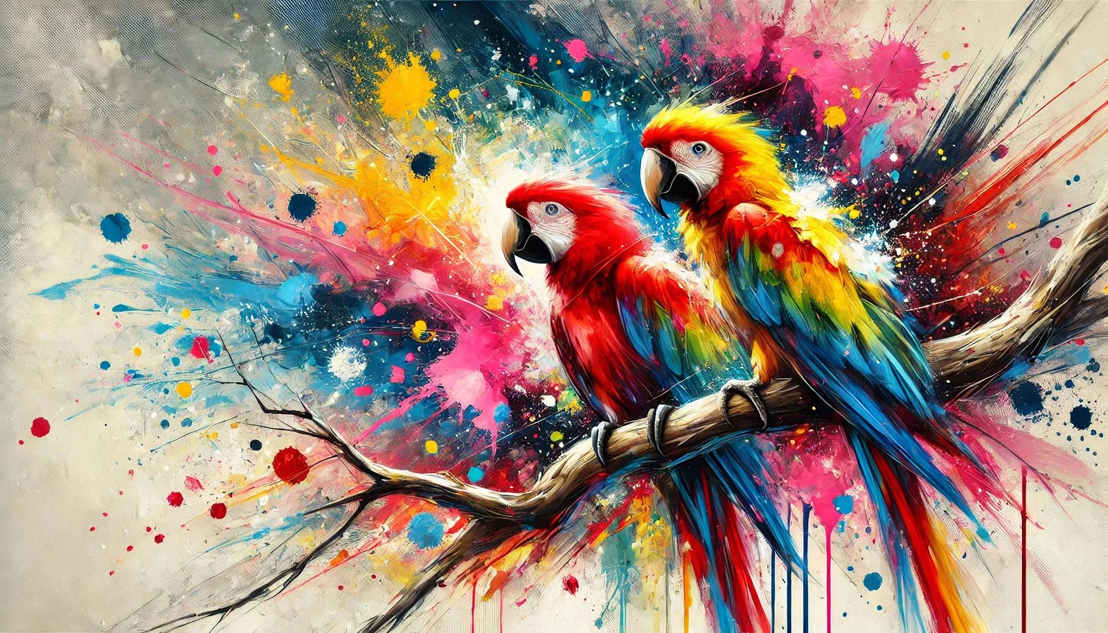 Collection de Tableaux Perroquet avec des œuvres vibrantes représentant des perroquets colorés sur une branche