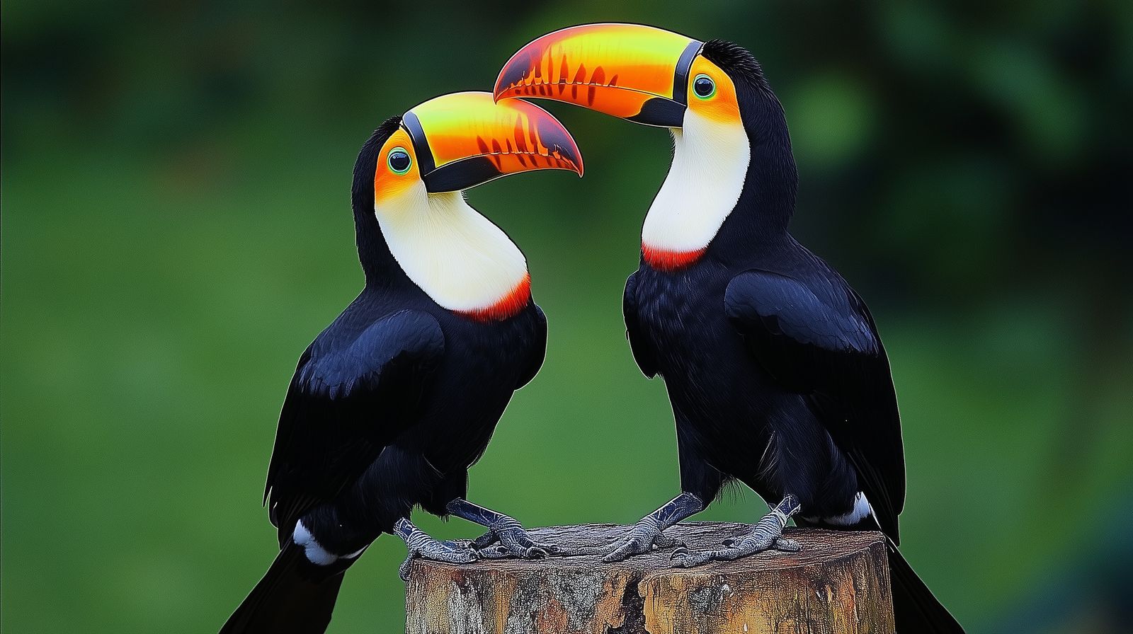 Tableau Toucan représentant l'oiseau tropical aux couleurs vives et au bec caractéristique perché dans la végétation luxuriante de la forêt amazonienne.