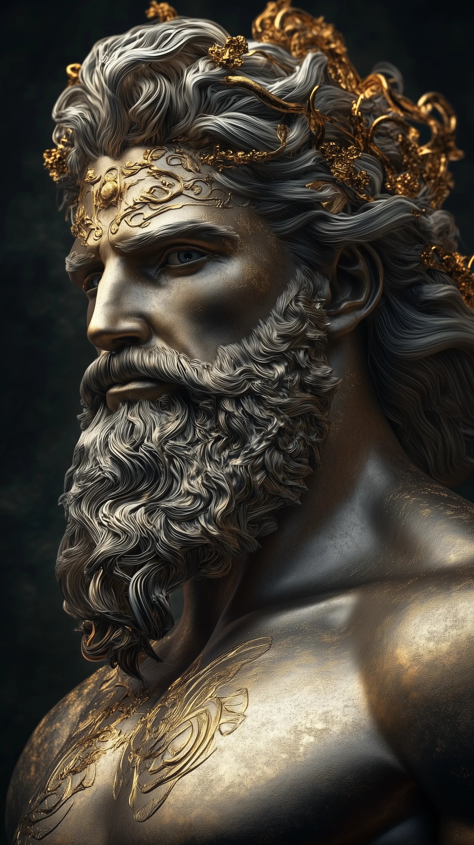 Tableau Zeus représentant le roi des dieux grecs dans toute sa puissance, avec éclairs et nuages d'orage, œuvre d'art mythologique pour décoration intérieure.