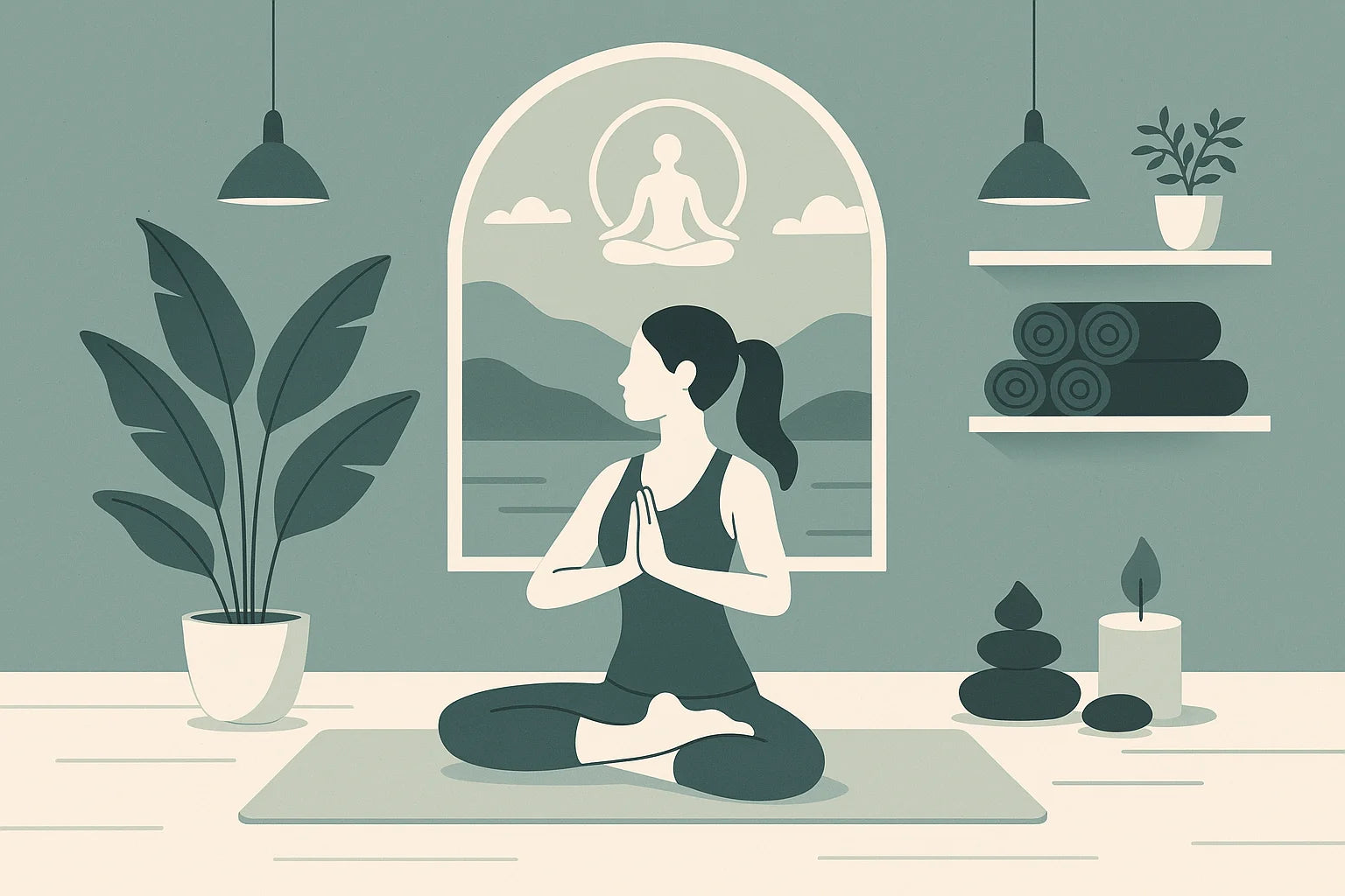 Collection harmonieuse de tableaux pour salle de yoga aux motifs méditatifs et couleurs apaisantes, créant un environnement propice à la concentration et au développement spirituel.