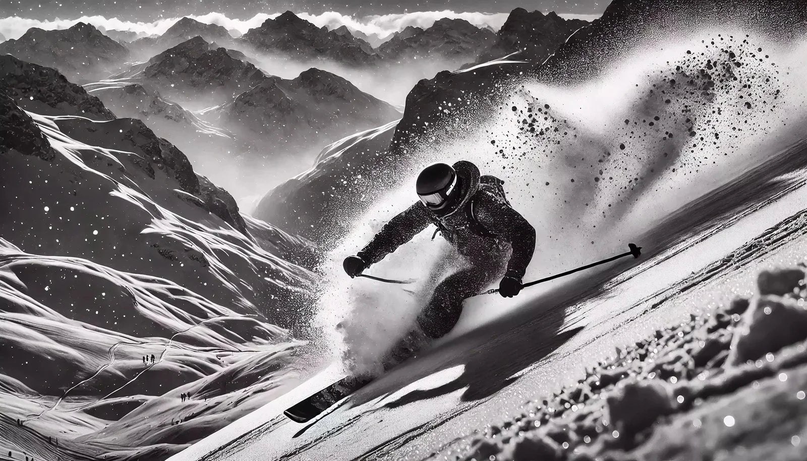 Tableau sports noir et blanc représentant un athlète en pleine action, capturant la puissance du mouvement et l'intensité de l'effort dans un contraste monochrome dramatique.