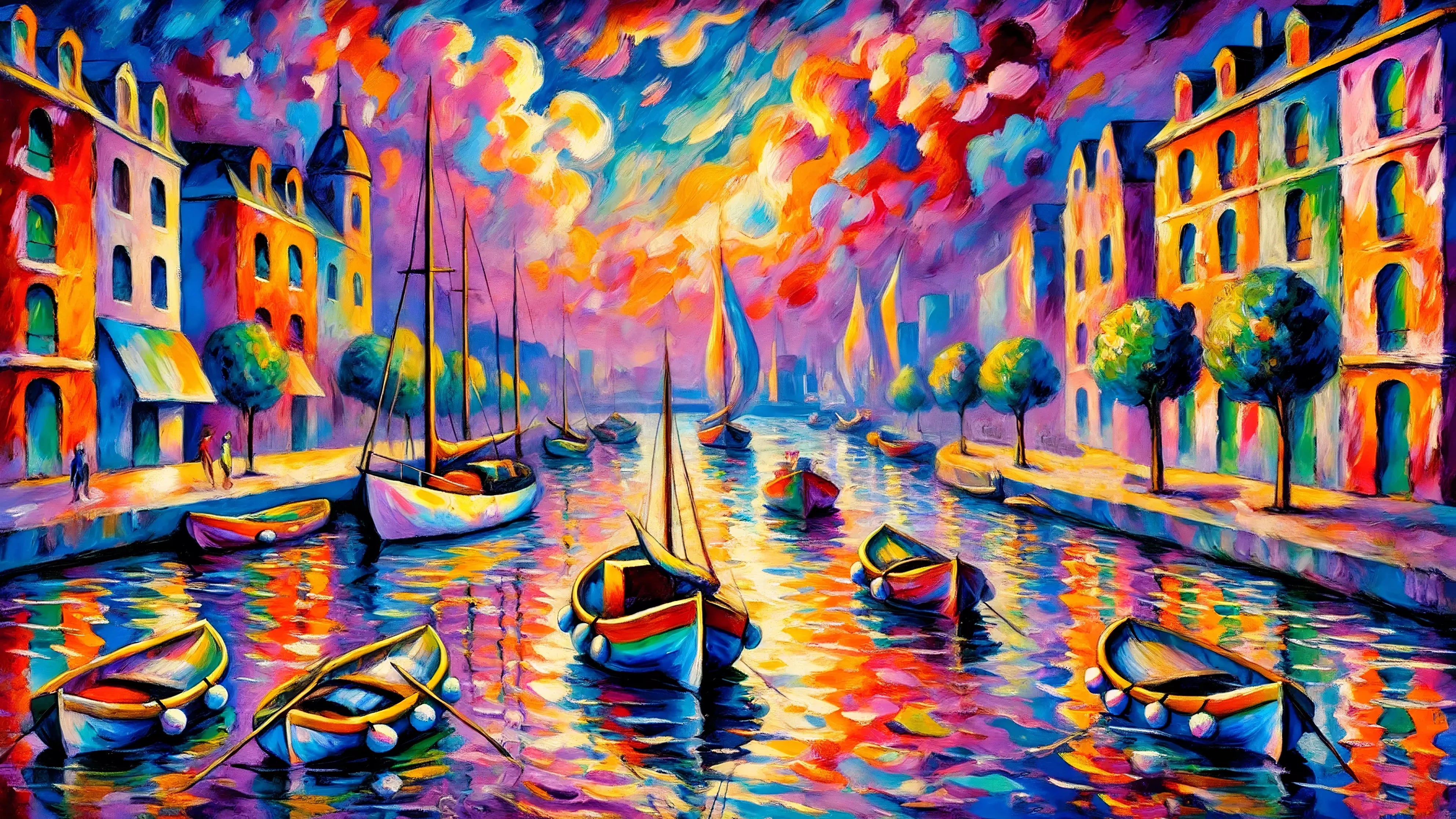 Tableau fauvisme abstrait vibrant avec des couleurs intenses, parfait pour un intérieur audacieux.