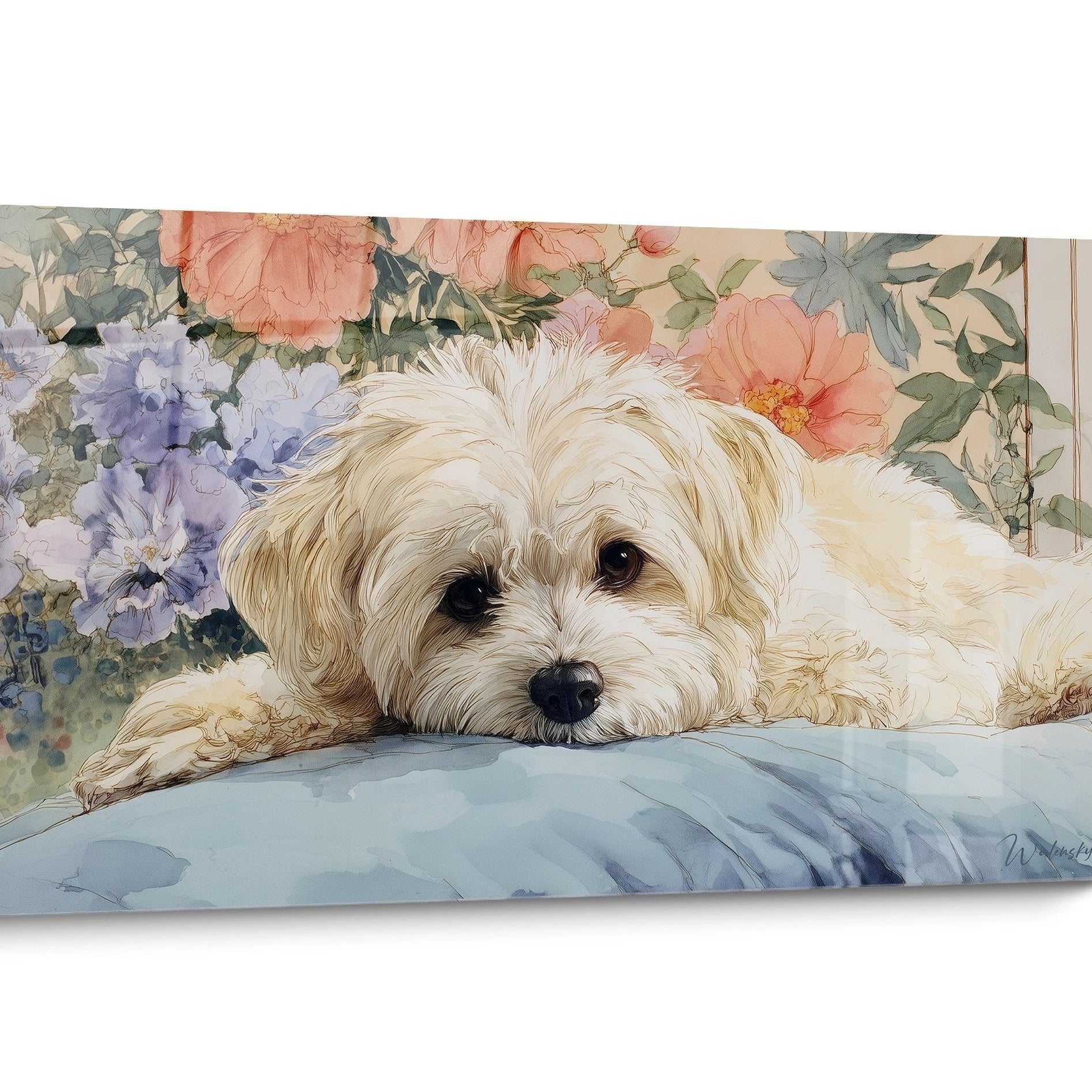 Tableau chien Bichon Havanais Aquarelle