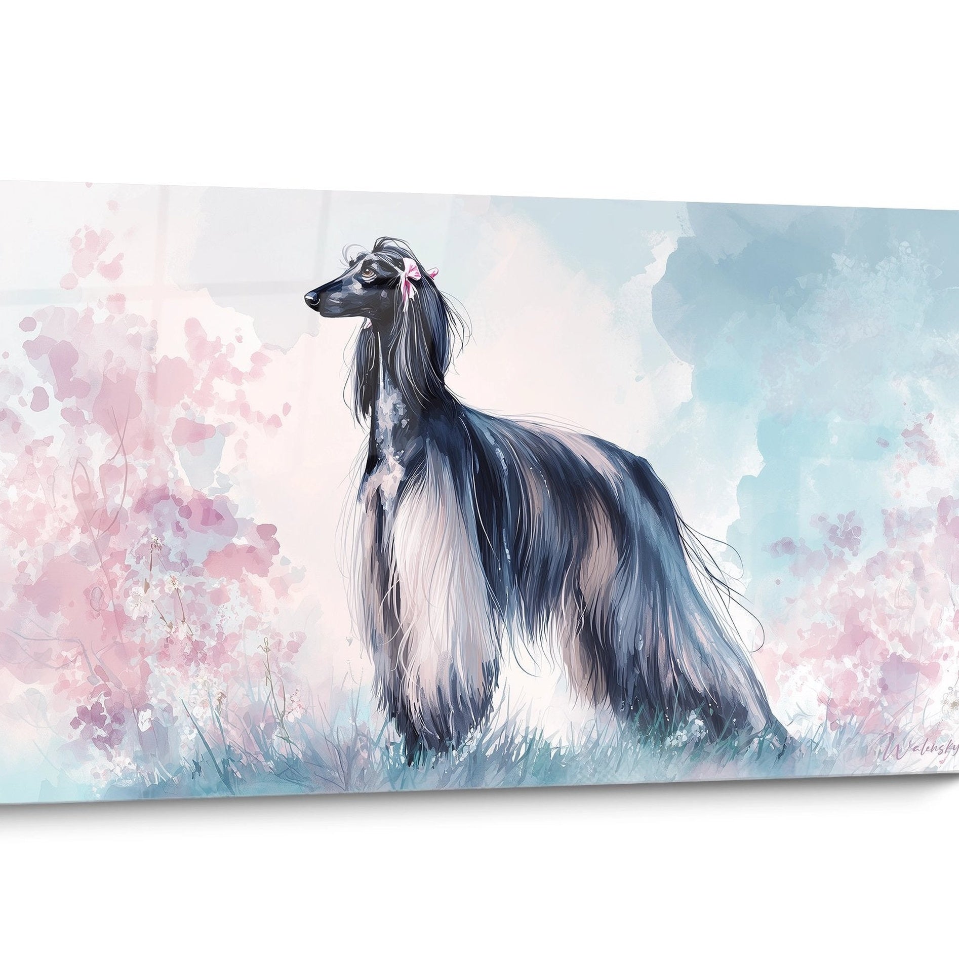 Tableau chien Levrier Afghan Aquarelle