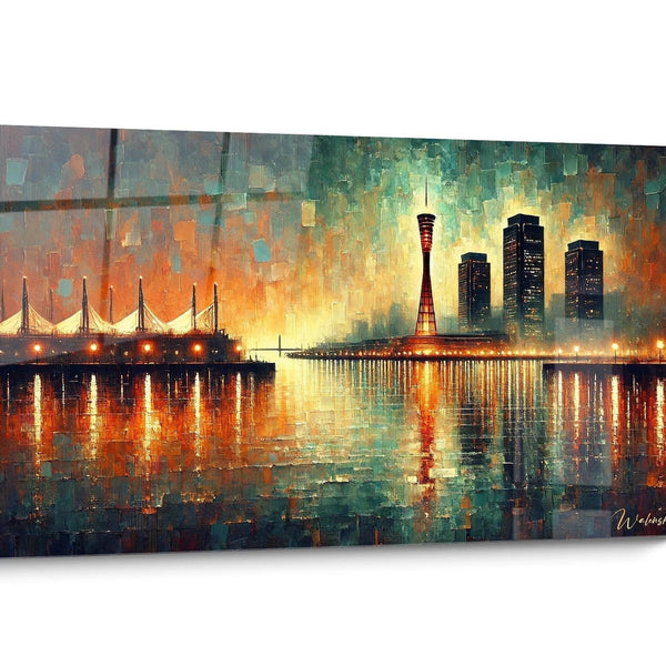 Tableau Ville de nuit Coucher Soleil