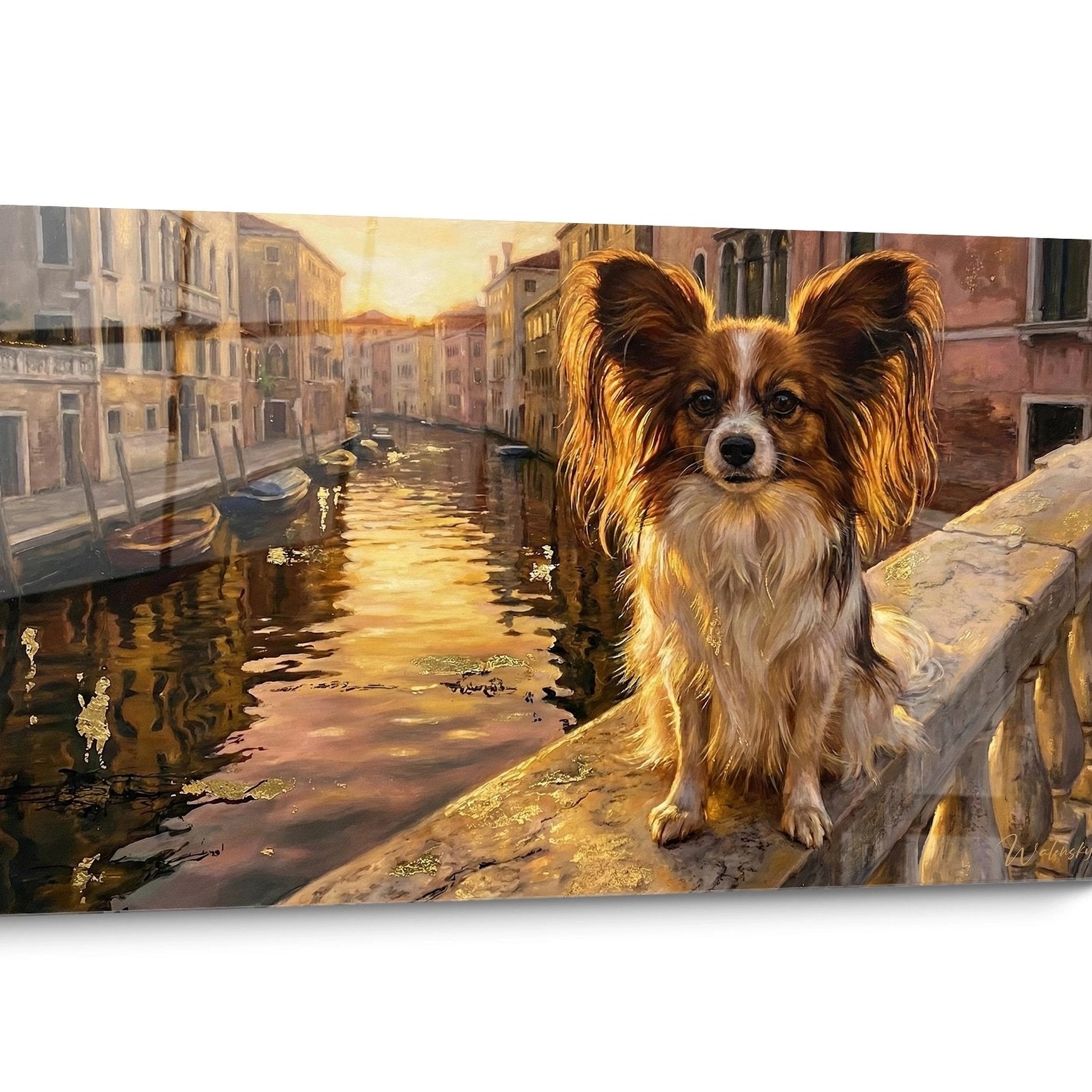 Tableau Chien Papillon Doré