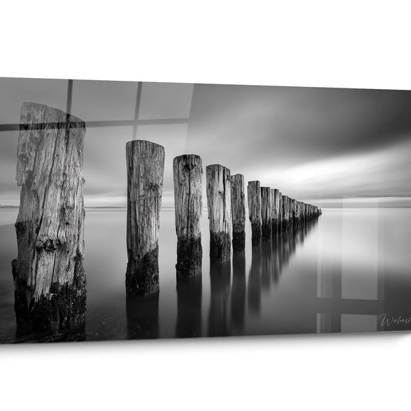 Maritiem zwart-wit landschapsschilerij