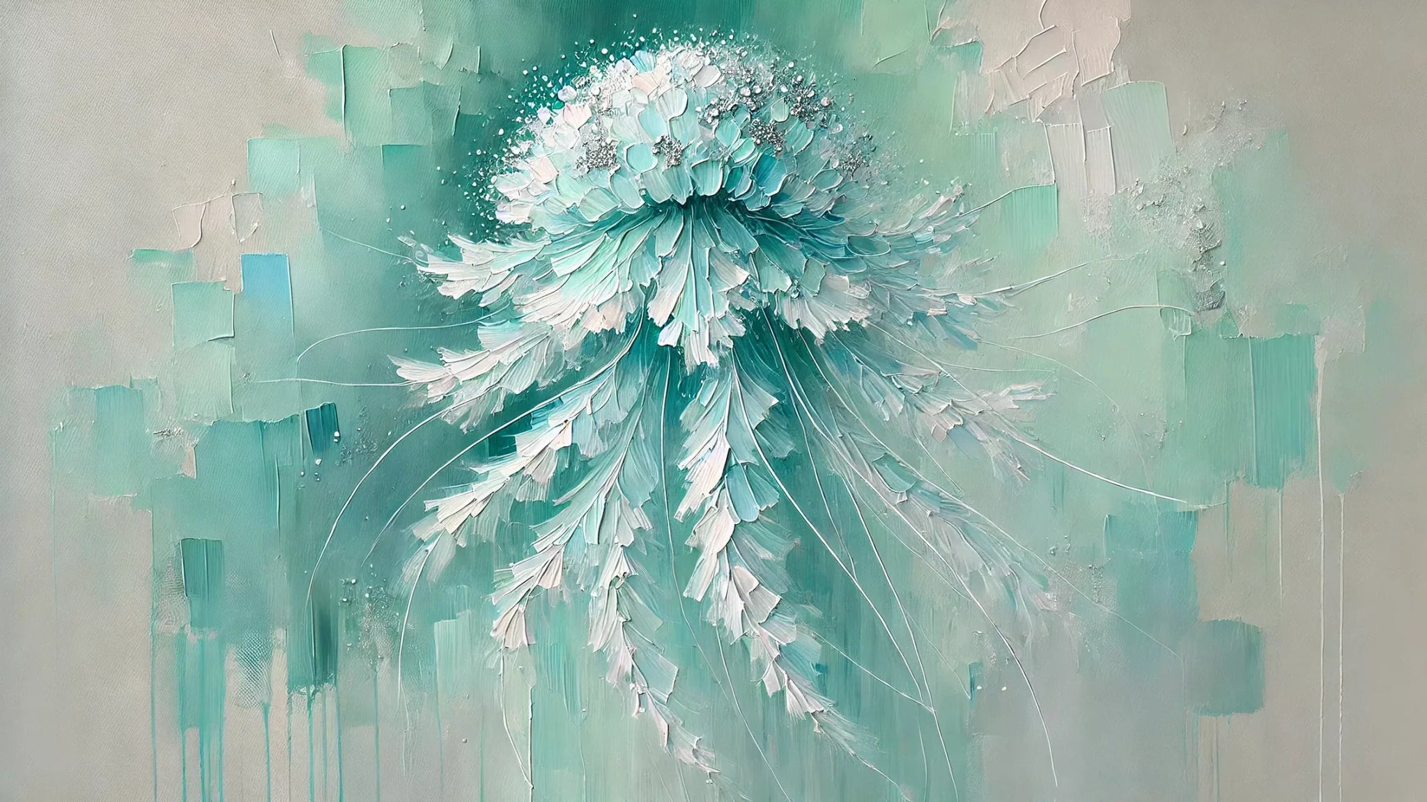 Tableau abstrait turquoise aux nuances fraîches et profondes, parfait pour une déco contemporaine et apaisante.