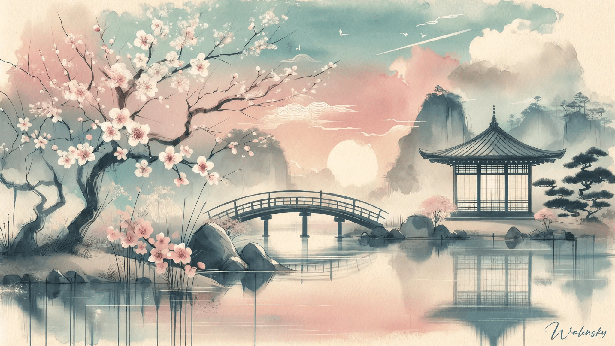 Tableau d'inspiration japonaise pour salle de bain, intégrant des éléments traditionnels orientaux créant une atmosphère zen et épurée propice à la méditation quotidienne.