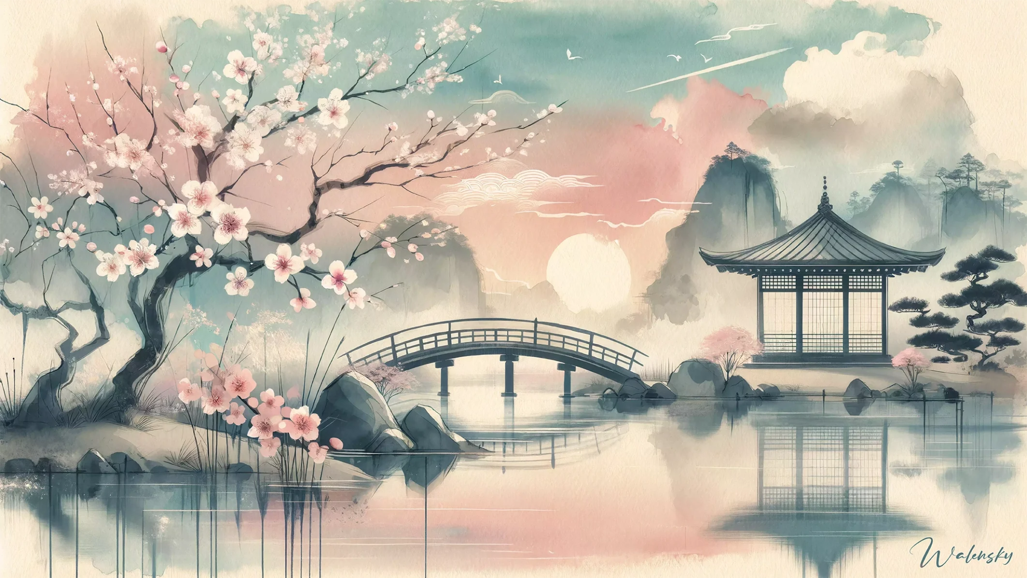 Tableau d'inspiration japonaise pour salle de bain, intégrant des éléments traditionnels orientaux créant une atmosphère zen et épurée propice à la méditation quotidienne.